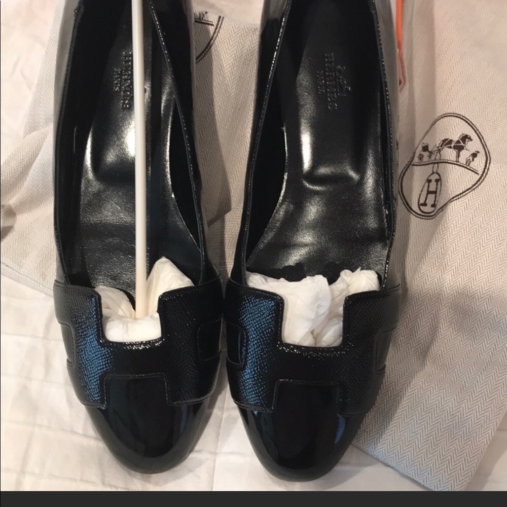 Hermes Black Leather Loafers